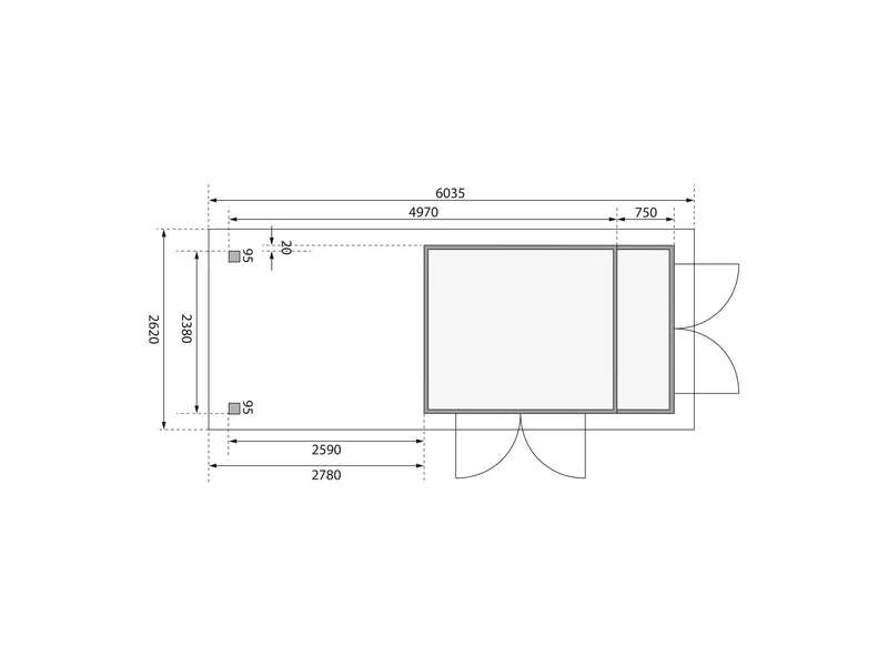Karibu Gartenhaus Retola 4 mit Anbauschrank und Anbaudach 2,80 Meter