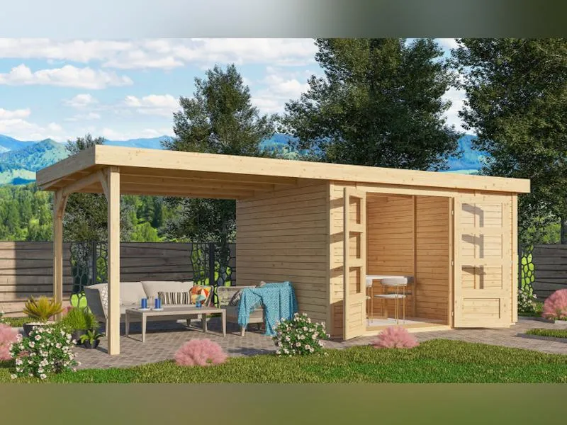 Karibu Gartenhaus Retola 4 mit Anbauschrank und Anbaudach 2,80 Meter