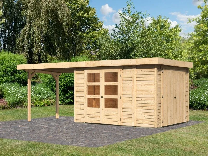Karibu Gartenhaus Retola 4 mit Anbauschrank und Anbaudach 2,80 Meter