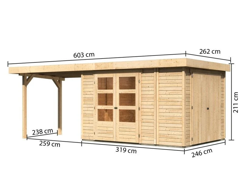 Karibu Gartenhaus Retola 4 mit Anbauschrank und Anbaudach 2,80 Meter
