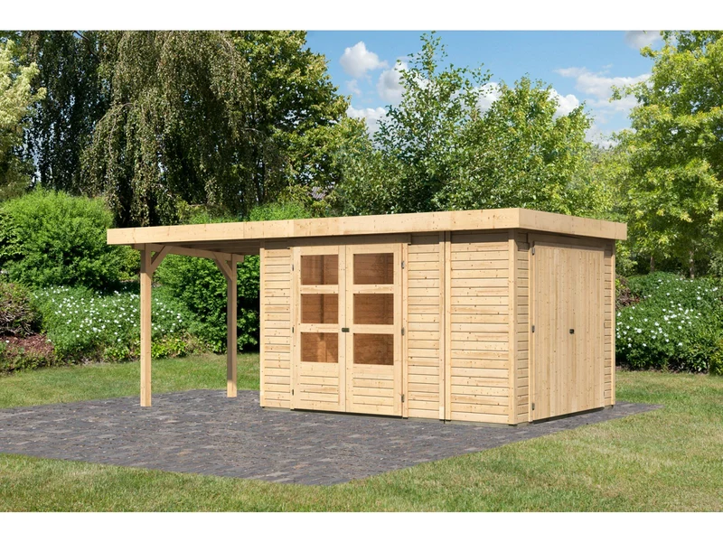 Karibu Gartenhaus Retola 4 mit Anbauschrank und Anbaudach 2,40 Meter