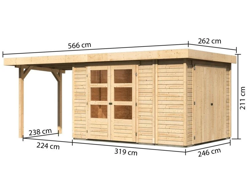 Karibu Gartenhaus Retola 4 mit Anbauschrank und Anbaudach 2,40 Meter
