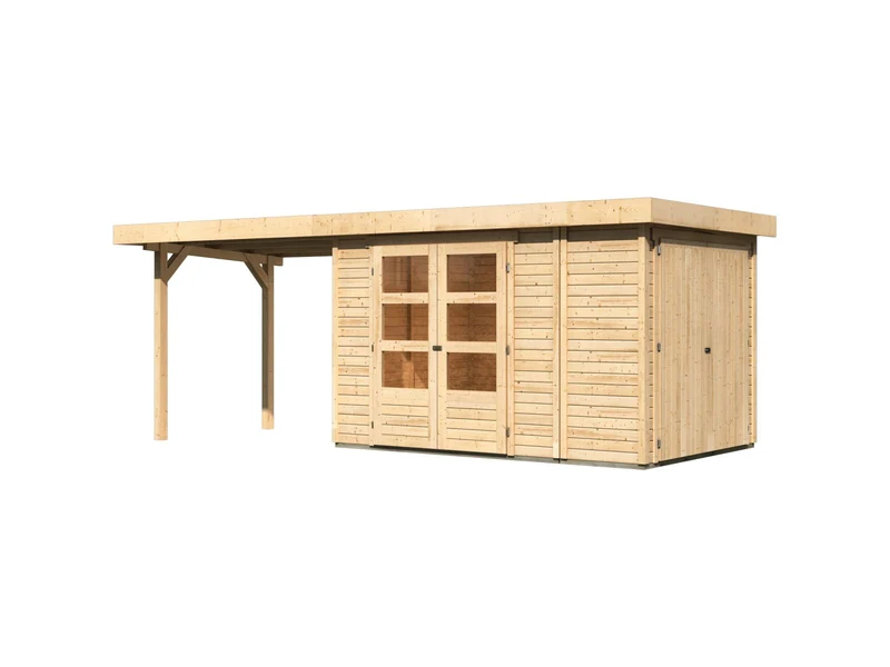 Karibu Gartenhaus Retola 3 mit Anbauschrank und Anbaudachdach 2,80 Meter