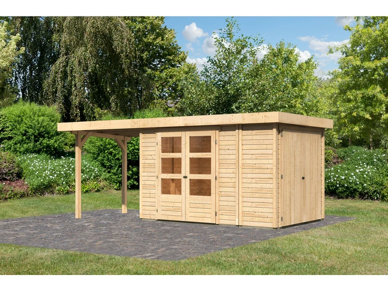 Karibu Gartenhaus Retola 3 mit Anbaudachdach 2,40 Meter