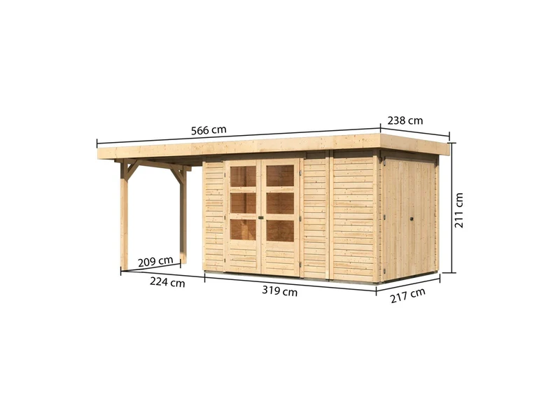 Karibu Gartenhaus Retola 3 mit Anbaudachdach 2,40 Meter