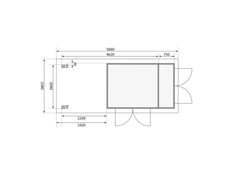 Karibu Gartenhaus Retola 3 mit Anbaudachdach 2,40 Meter