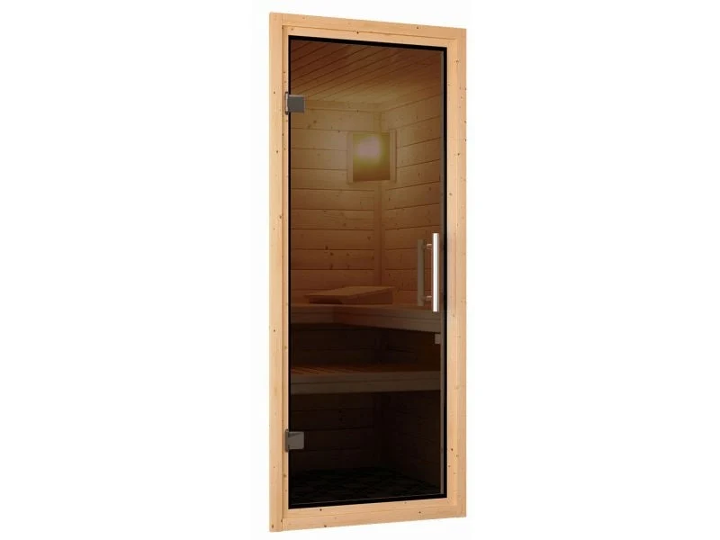 Karibu Sauna Rodin inkl. 9-kW-Bioofen mit externer Steuerung, mit Dachkranz, mit moderner Saunatür