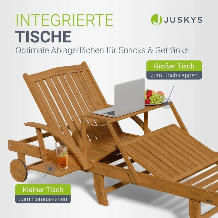 B-Ware Gartenliege klappbar Sun Scape Sonnenliege wetterfest Akazienholz verstellbar