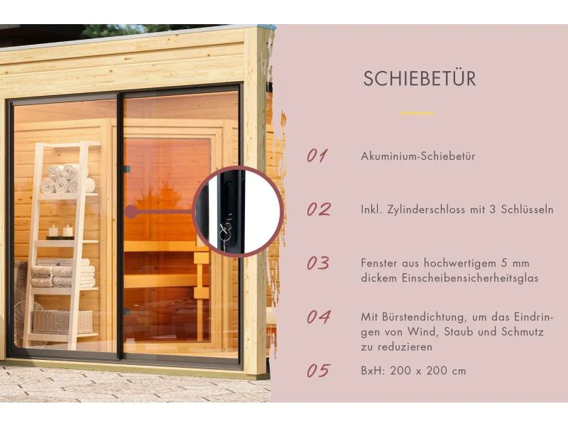 Karibu Saunahaus Monterey, schwarz , ohne Ofen, inkl. Séparée im Vorraum, 73 mm