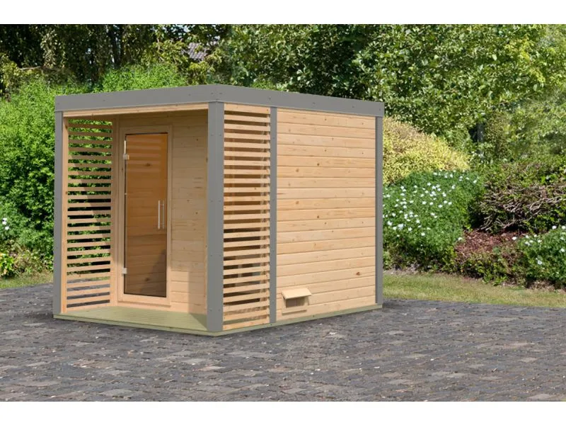 Karibu Hybrid Saunahaus Ares 2, naturbelassen/graualuminium -ohne Ofen-