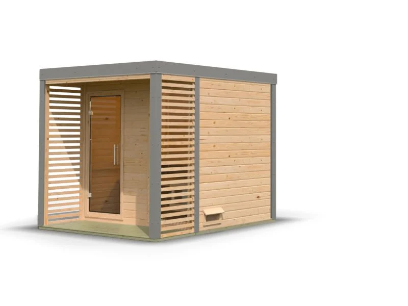 Karibu Hybrid Saunahaus Ares 2, naturbelassen/graualuminium -ohne Ofen-