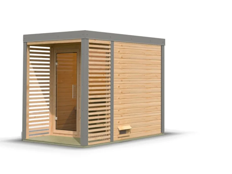 Karibu Hybrid Saunahaus Ares 1, naturbelassen/graualuminium -ohne Ofen-