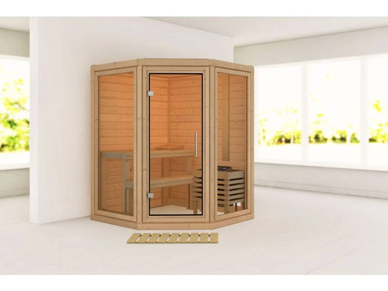 Karibu Sauna Yuma, ohne Ofen, inkl. Klarglas Ganzglastür