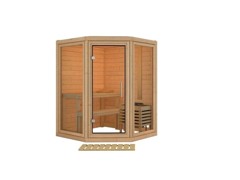 Karibu Sauna Yuma, ohne Ofen, inkl. Klarglas Ganzglastür