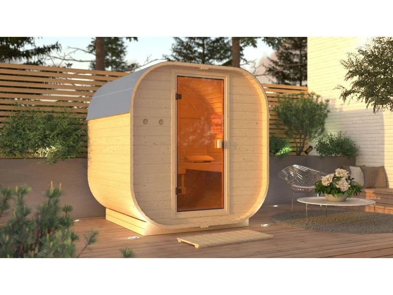 Karibu Fasssauna Quadro 1, inkl. 9 kW Ofen ext. Steuerung - 38 mm