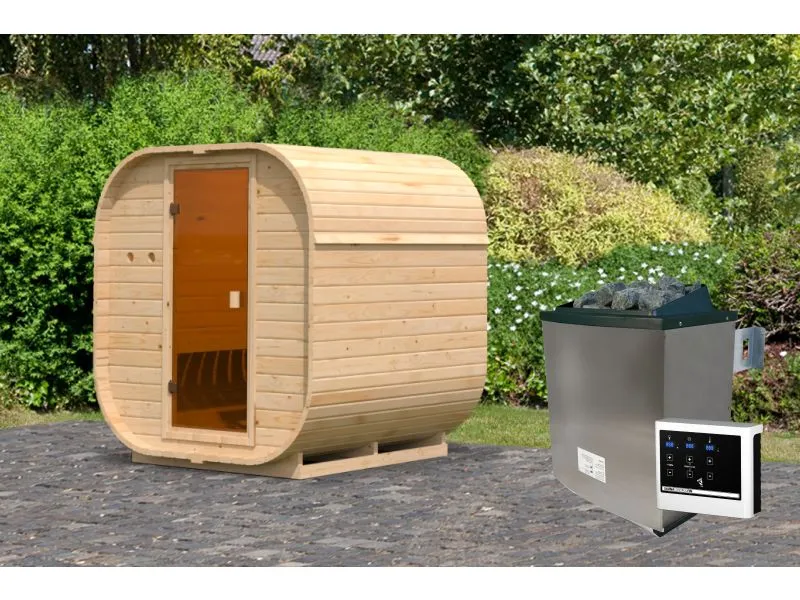 Karibu Fasssauna Quadro 1, inkl. 9 kW Ofen ext. Steuerung - 38 mm