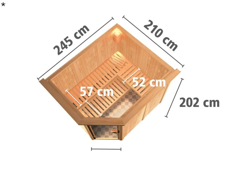 Karibu Sauna Malin inkl. 9-kW-Ofen mit externer Steuerung, mit Dachkranz, mit moderner Saunatür
