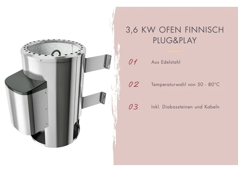 Karibu Saunaofen Plug & Play 3,6 kW externe Steuerung steckerfertig