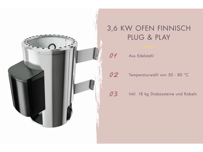 Karibu Saunaofen Plug & Play 3,6 kW externe Steuerung steckerfertig
