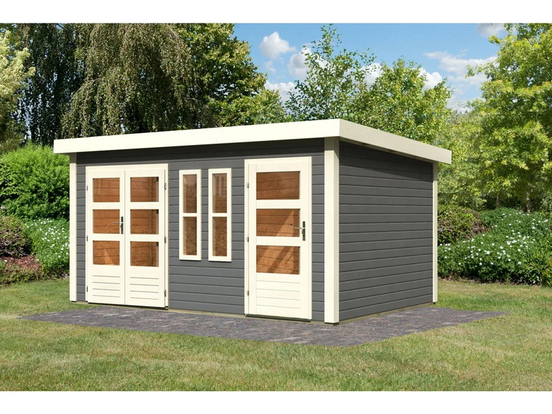 Karibu Gartenhaus Schönbuch 2 in terragrau 38 mm 2-Raum-Haus