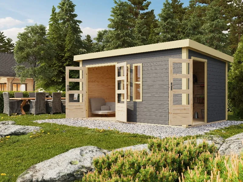 Karibu Gartenhaus Schönbuch 2 in terragrau 38 mm 2-Raum-Haus
