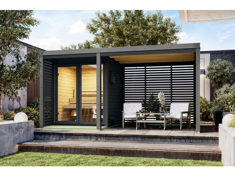 Karibu Hybrid Saunahaus Ares 1, anthrazit/graualuminium -ohne Ofen-
