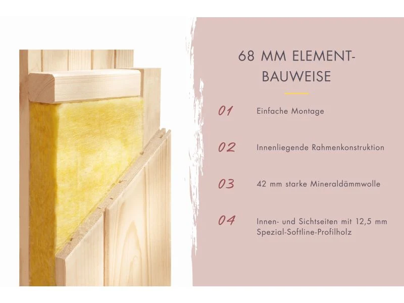 Karibu Sauna Airi, inkl. 9 kW Ofen integr. Steuerung - ohne Dachkranz -