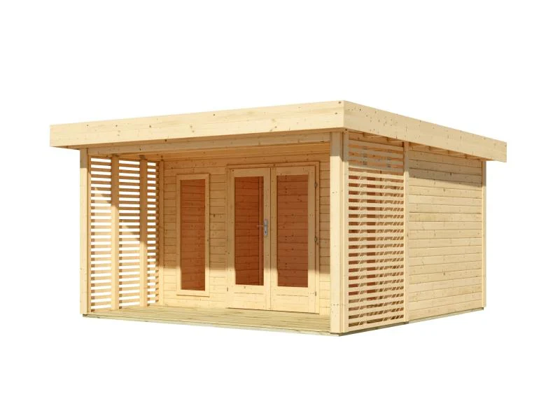 Karibu Gartenhaus Chione, natur 38 mm, inkl. überdachter Terrasse