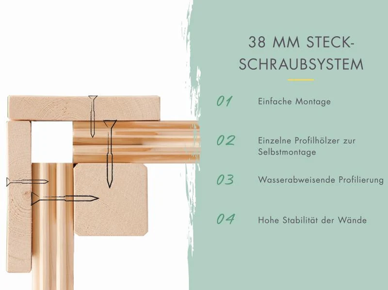 Karibu Gartenhaus Chione, natur 38 mm, inkl. überdachter Terrasse