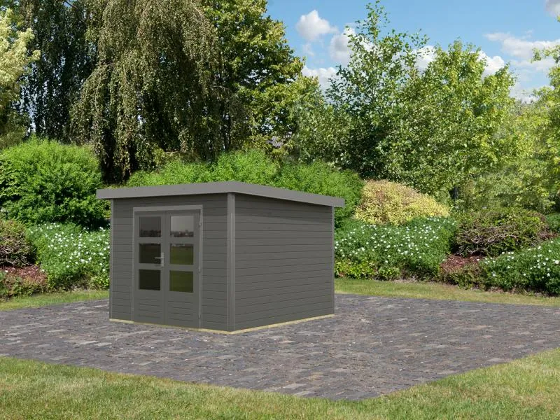 Karibu Hybrid Gartenhaus Pluto 6 B, terragrau/graualuminium, 28 mm