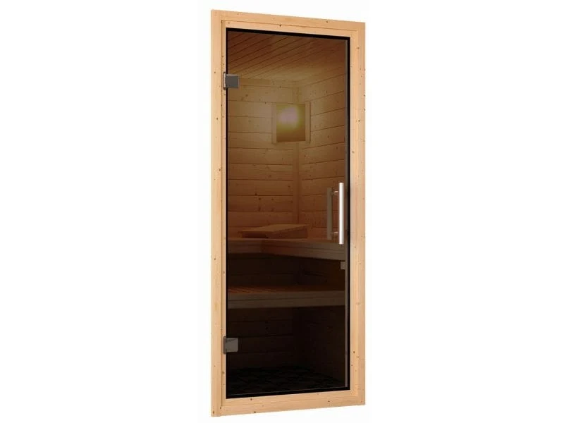 Karibu Sauna Rodin inkl. 9-kW-Ofen mit interner Steuerung, mit Dachkranz, mit moderner Saunatür