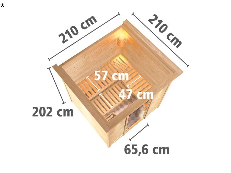 Karibu Sauna Rodin inkl. 9-kW-Ofen mit interner Steuerung, mit Dachkranz, mit energiesparender Sauna