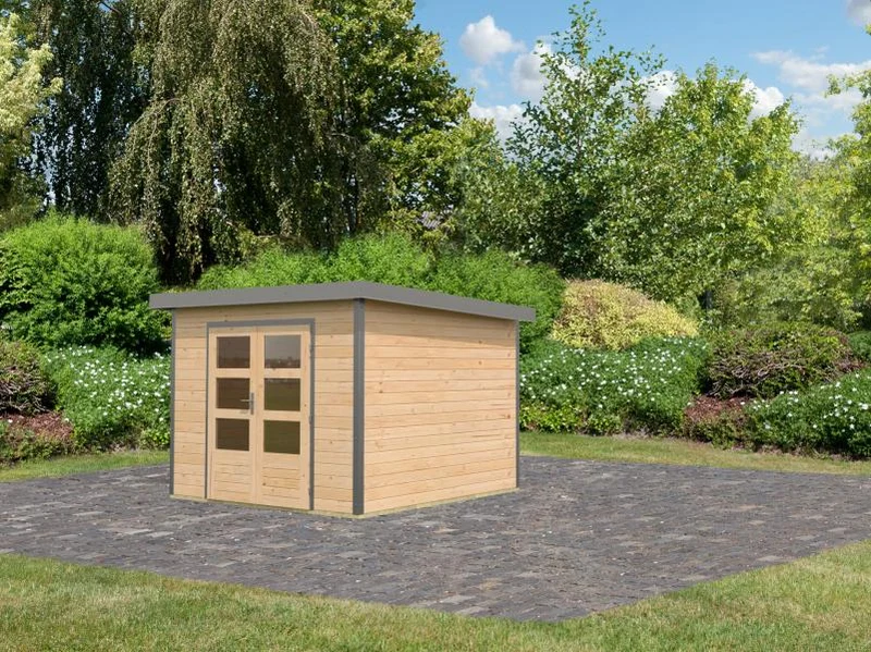 Karibu Hybrid Gartenhaus Pluto 6 A, naturbelassen/graualuminium, 28 mm