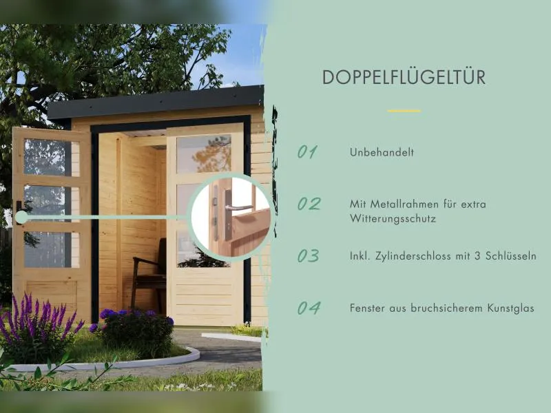 Karibu Hybrid Gartenhaus Pluto 6 A, naturbelassen/graualuminium, 28 mm