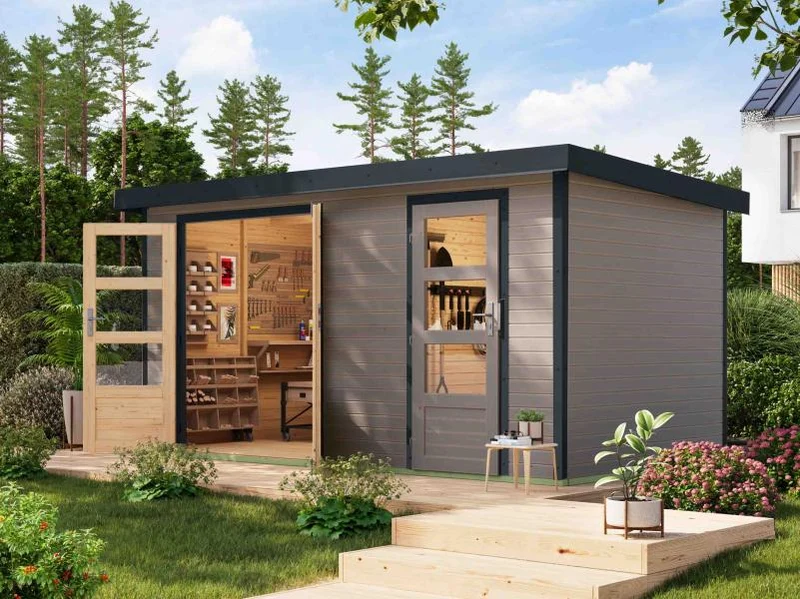 Karibu Hybrid Gartenhaus Merkur 1 D wassergrau/anthrazit