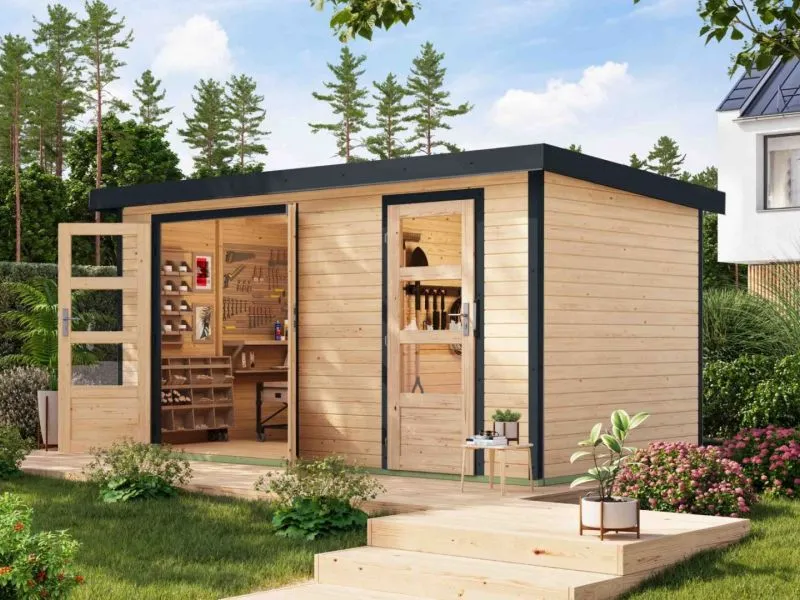 Karibu Hybrid Gartenhaus Merkur 1 A naturbelassen/anthrazit