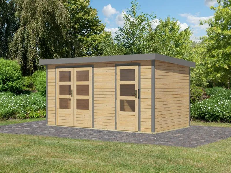 Karibu Hybrid Gartenhaus Merkur 1 A naturbelassen/graualuminium