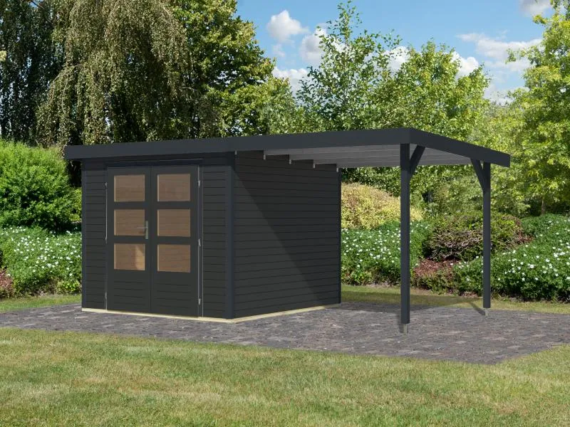 Karibu Hybrid Gartenhaus Jupiter 3,5 C anthrazit/anthrazit, inkl. 2,35 m Anbaudach