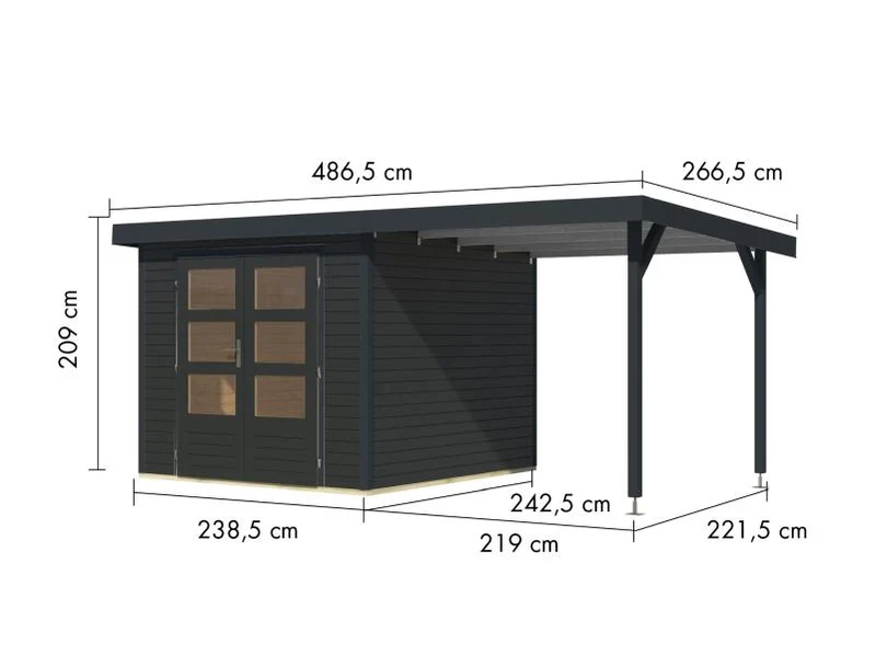 Karibu Hybrid Gartenhaus Jupiter 3,5 C anthrazit/anthrazit, inkl. 2,35 m Anbaudach