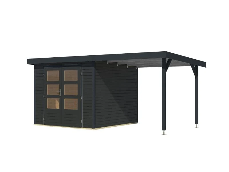 Karibu Hybrid Gartenhaus Jupiter 3,5 C anthrazit/anthrazit, inkl. 2,35 m Anbaudach