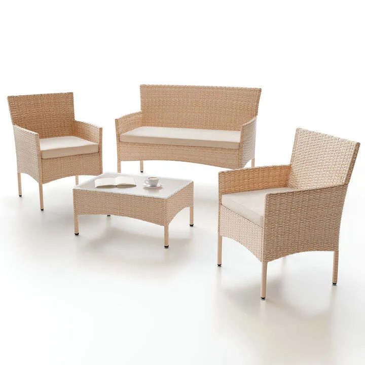 B-Ware Polyrattan Gartenmöbelset Fort Myers 4-teiliges Möbelset Terrasse Balkon Creme