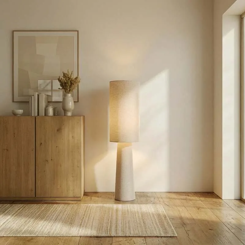 B-Ware Lindby Stehleuchte Elfie LED Lampe Leuchte Leinen beige 124cm 2x E27 15W IP20