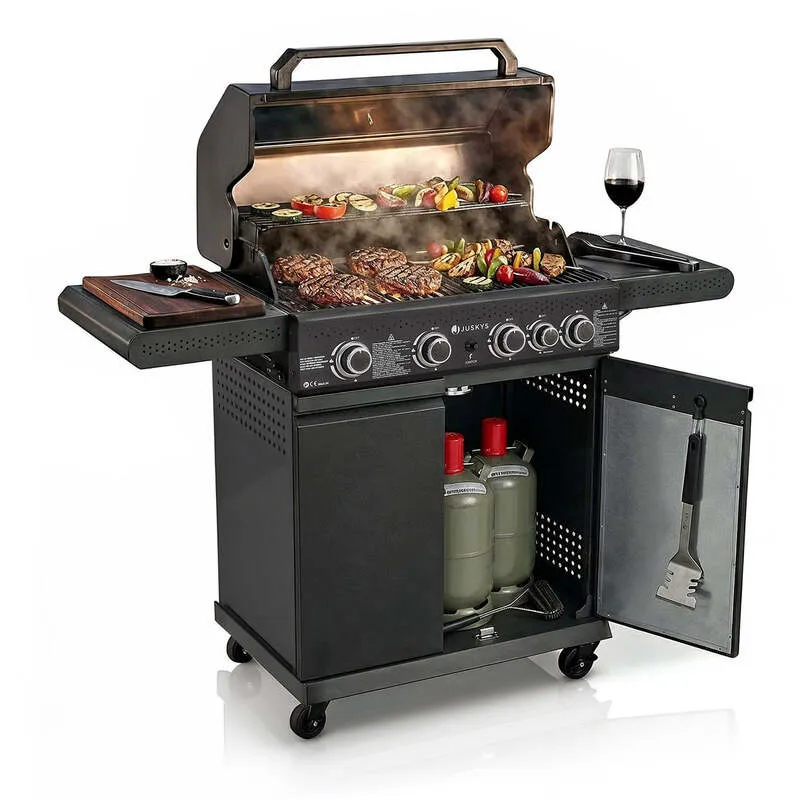 C-Ware BBQ Gasgrill Savannah Grillwagen 4 Hauptbrenner 1 Seitenbrenner anthrazit grau