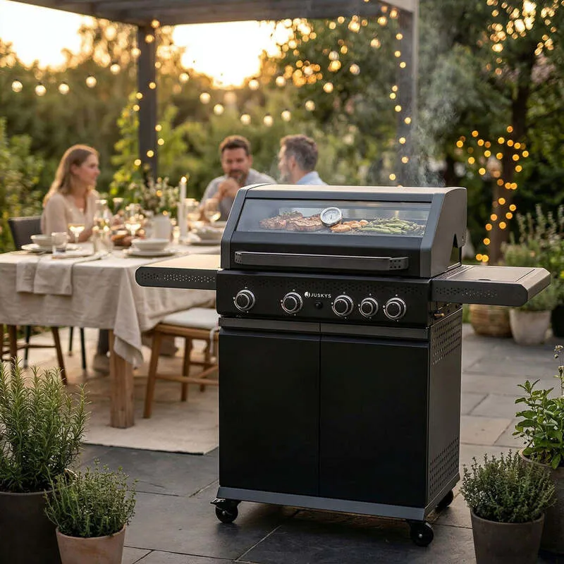 C-Ware BBQ Gasgrill Savannah Grillwagen 4 Hauptbrenner 1 Seitenbrenner anthrazit grau