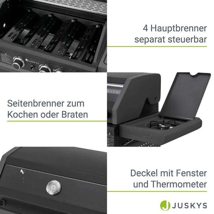 C-Ware BBQ Gasgrill Savannah Grillwagen 4 Hauptbrenner 1 Seitenbrenner anthrazit grau