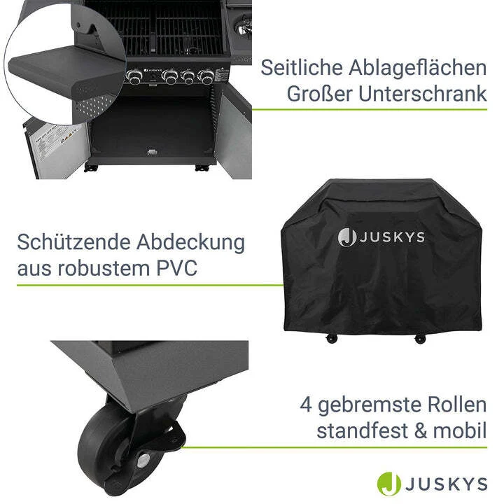 C-Ware BBQ Gasgrill Savannah Grillwagen 4 Hauptbrenner 1 Seitenbrenner anthrazit grau