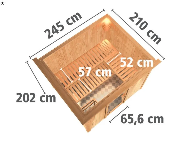 Karibu Sauna Gobin inkl. 9-kW-Ofen mit interner Steuerung, mit Dachkranz, mit energiesparender Sauna