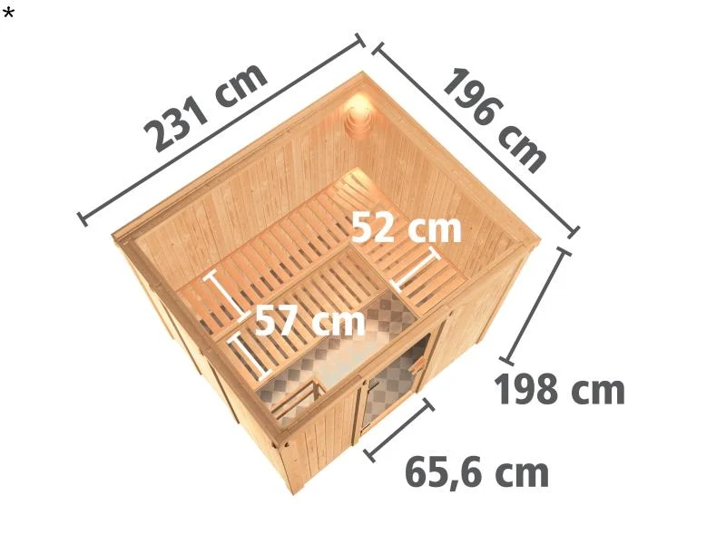 Karibu Sauna Gobin inkl. 9-kW-Ofen mit externer Steuerung, ohne Dachkranz, mit energiesparender Saun