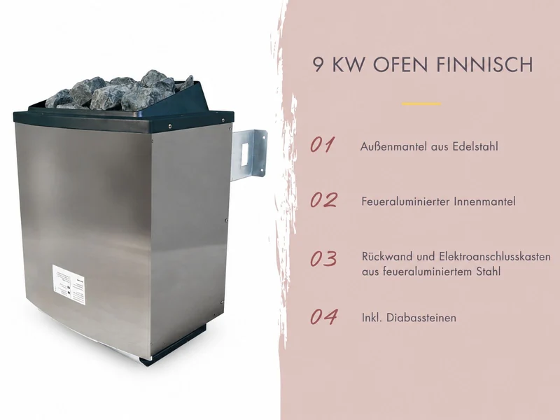 Karibu Saunahaus Miramar natur, inkl. 9 kW Ofen ext. Steuerung, inkl. Vorraum, 73 mm