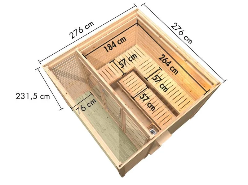 Karibu Saunahaus Angkor 3, 38 mm naturbelassen -inkl. 9 kW Ofen ext. Steuerung-